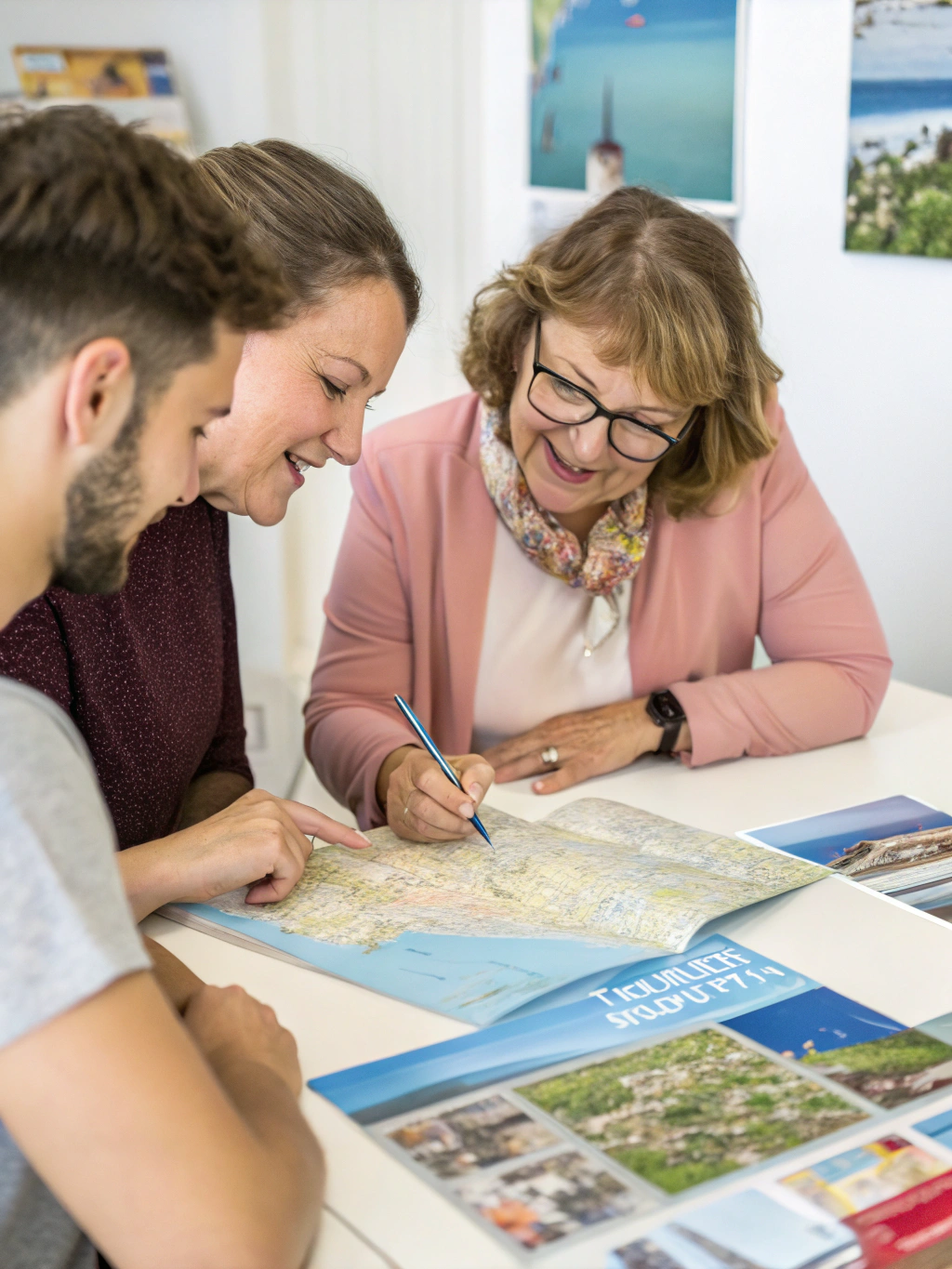 Travel advisor reviewing a detailed, accessible itinerary map